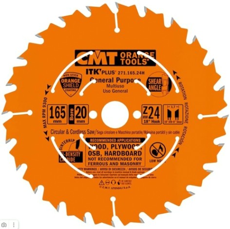 Пильный диск по дереву СМТ 165X20(+15,87)X1,7/1,118°10°ATB+8°SHEARZ=24 [271.165.24H]