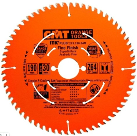 Пильный диск по дереву СМТ 190X30(+20+16)X1,7/1,115°10°ATB+8°SHEARZ=64 [273.190.64M]