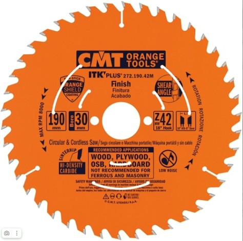 Пильный диск по дереву СМТ 190X30(+20+16)X1,7/1,118°10°ATB+8°SHEARZ=42 [272.190.42M]