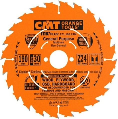 Пильный диск по дереву СМТ 190X30(+20+16)X1,7/1,120°10°ATB+8°SHEARZ=24 [271.190.24M]