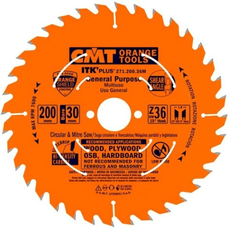 Пильный диск по дереву СМТ 200X30X1,8/1,215°10°ATB+8°SHEARZ=36 [271.200.36M]
