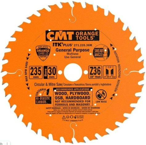Пильный диск по дереву СМТ 235X30(+25)X2,4/1,618°10°ATB+8°SHEARZ=36 [271.235.36M]