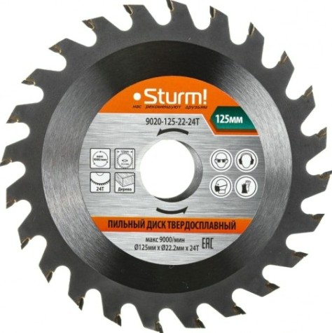 Пильный диск по дереву Sturm 9020-125-22-24T 125x22x24 зуба Пильный диск по дереву Sturm 9020-125-22-24T 125x22x24 зуба