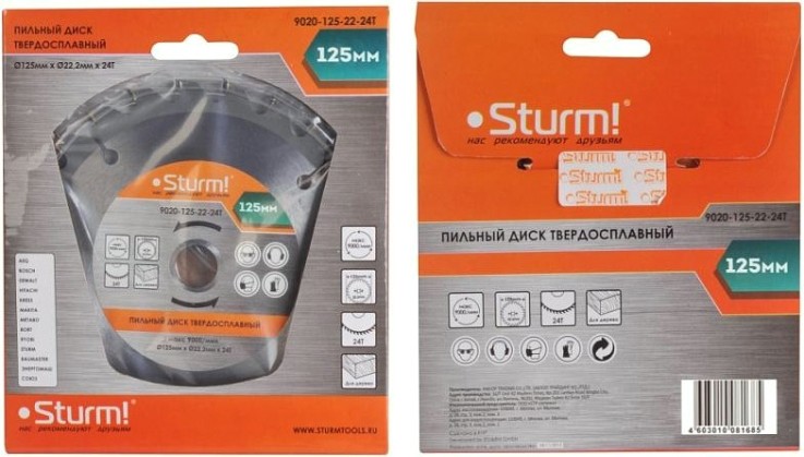 Пильный диск по дереву Sturm 9020-125-22-24T 125x22x24 зуба
