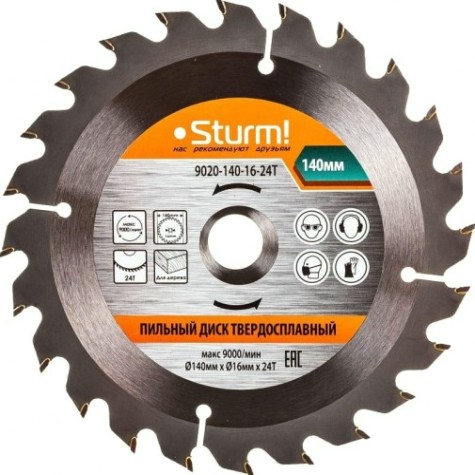 Пильный диск по дереву Sturm 9020-140-16-24T 140х16x24 зубьев Пильный диск по дереву Sturm 9020-140-16-24T 140х16x24 зубьев