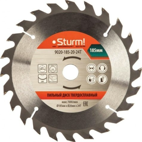Пильный диск по дереву Sturm 9020-185-20-24T 185x20x24 зубьев, переходное кольцо 16 мм Пильный диск по дереву Sturm 9020-185-20-24T 185x20x24 зубьев, переходное кольцо 16 мм