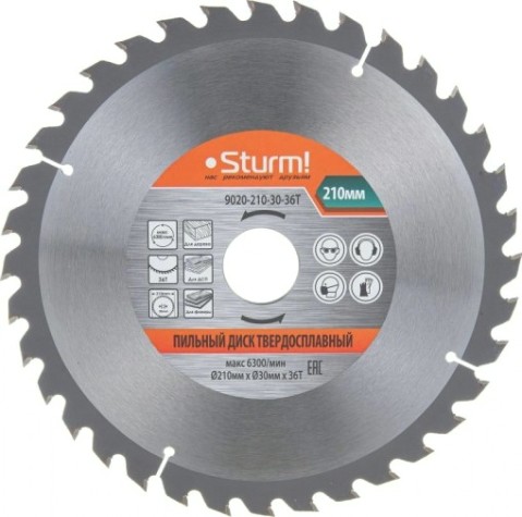 Пильный диск по дереву Sturm 9020-210-30-36T 210x30x36 зубьев