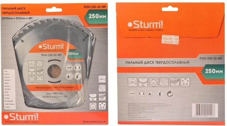 Пильный диск по дереву Sturm 9020-250-32-48T 250х32x48 зубьев, переходное кольцо 30 мм