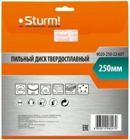 Пильный диск по дереву Sturm 9020-250-32-60T 250x32x60 зубов, переходное кольцо 30 мм