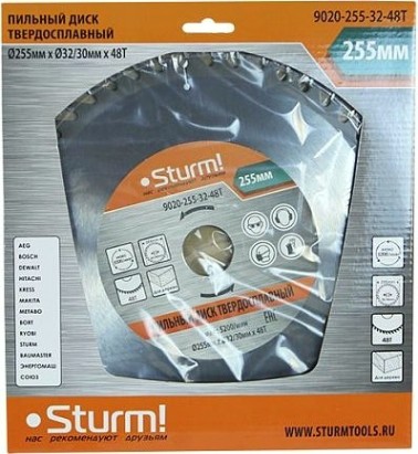 Пильный диск по дереву Sturm 9020-255-32-48T 255x32x48 зубьев, переходное кольцо 30 мм