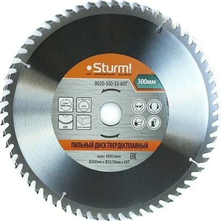 Пильный диск по дереву Sturm 9020-300-32-60T 300x32x60 зубьев, переходное кольцо 30 мм