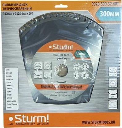 Пильный диск по дереву Sturm 9020-300-32-60T 300x32x60 зубьев, переходное кольцо 30 мм