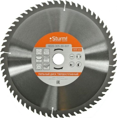 Пильный диск по дереву Sturm 9020-305-30-60T 305x30x60 зубьев, твердосплавные напайки