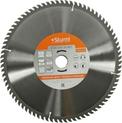 Пильный диск по дереву Sturm 9020-305-30-80T 305x30x80 зубьев, твердосплавные напайки