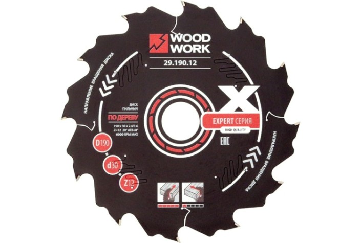 Пильный диск по дереву WOODWORK 190x2,4/1,6x30 Z=12 A=18 [29.190.12]