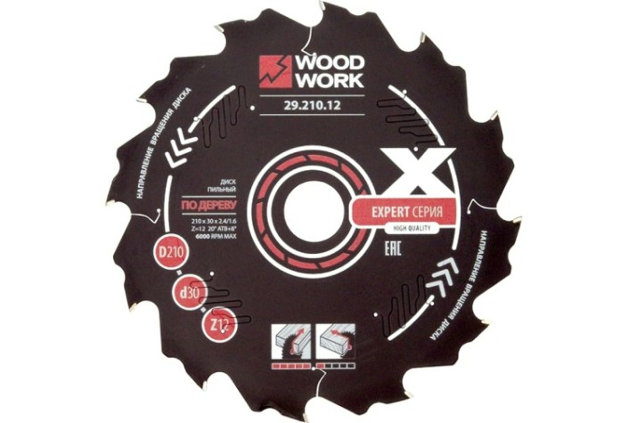 Пильный диск по дереву WOODWORK 210x2,4/1,6x30 Z=12 A=20 [29.210.12]