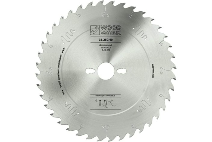 Пильный диск по дереву WOODWORK 250x30x3,2 10°ATB Z=40 [35.250.40]