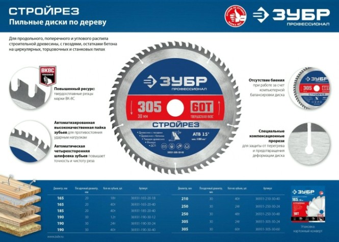 Пильный диск по дереву ЗУБР 165х20мм 18Т по строительной древесине [36931-165-20-18]