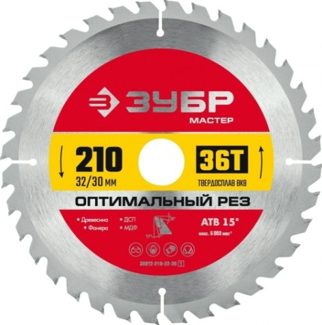 Пильный диск по дереву ЗУБР Оптимальный рез 210x32/30мм 36Т [36912-210-32-36_z01]