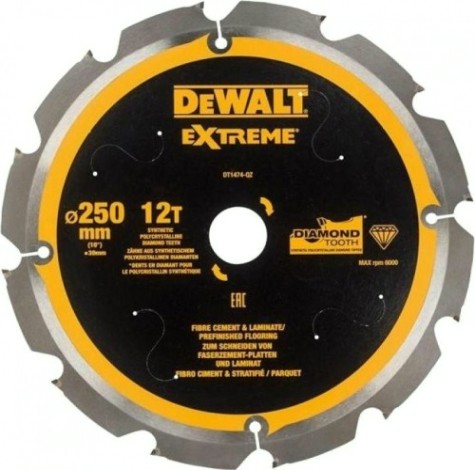 Пильный диск по фиброцементу DeWALT 250х12тх30 мм Extreme DT1474-QZ [DT1474-QZ]