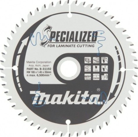 Пильный диск по ламинату MAKITA 165x20x1.0x52T (для аккум. инстр.) [B-31192]