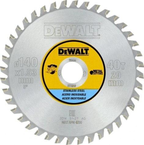 Пильный диск по стали DeWALT 140х40тх20 мм DT1918-QZ METAL CUTTING [DT1918-QZ]