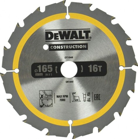 Пильный диск универсальный DeWALT 165х16тх20 мм Construction DT1948-QZ [DT1948-QZ]