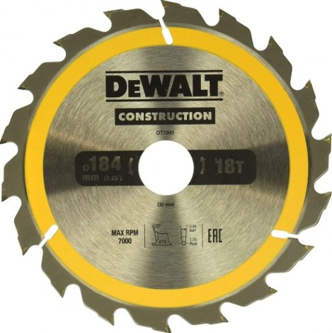Пильный диск универсальный DeWALT 184х18тх30 мм Construction DT1941-QZ [DT1941-QZ]