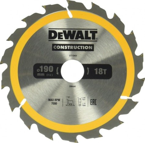Пильный диск универсальный DeWALT 190х18тх30 мм Construction DT1943-QZ [DT1943-QZ]