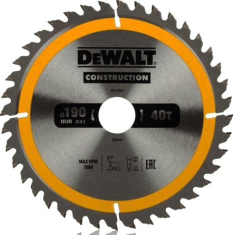 Пильный диск универсальный DeWALT 190х40тх30 мм Construction DT1945-QZ [DT1945-QZ]