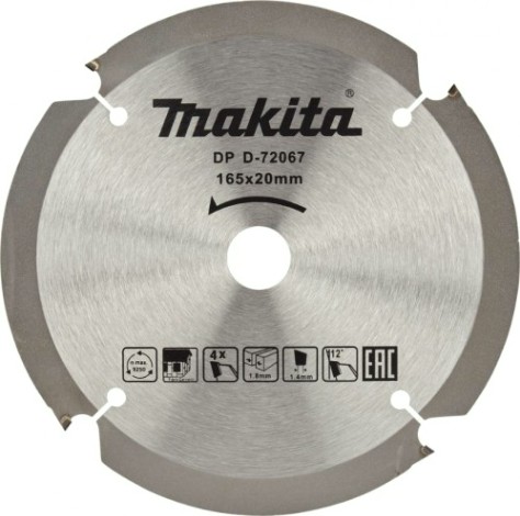Пильный диск универсальный MAKITA D-72067 для цементноволокнистых плит, 165x20x1.4x4t