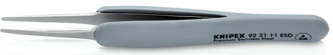 Пинцет KNIPEX KN-922111ESD гладкие прямые тупые губки, антимагнитный
