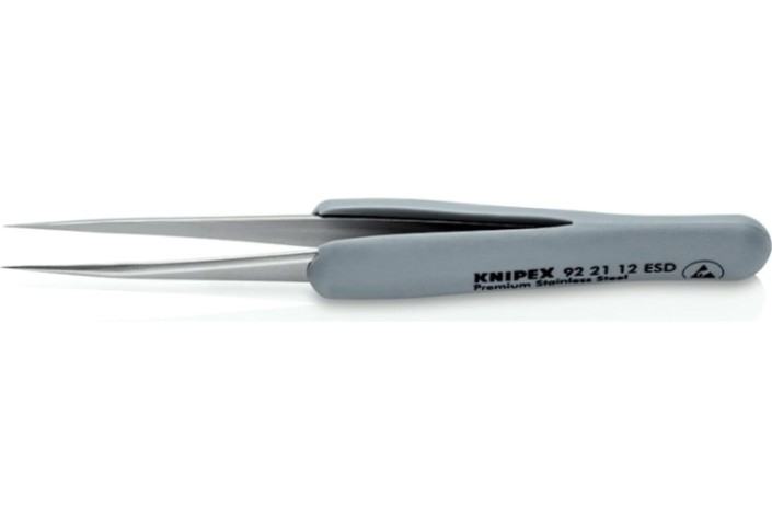 Пинцет KNIPEX KN-922112ESD гладкие прямые острые губки, антимагнитный