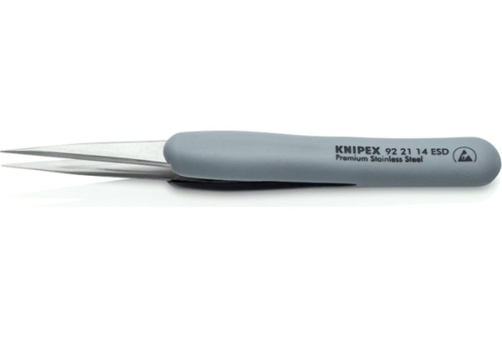 Пинцет KNIPEX KN-922114ESD гладкие прямые острые губки, антимагнитный