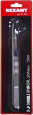 Пинцет REXANT 12-0366 прямой, рифленый 160 мм (блистер) Пинцет REXANT 12-0366 прямой, рифленый 160 мм (блистер)