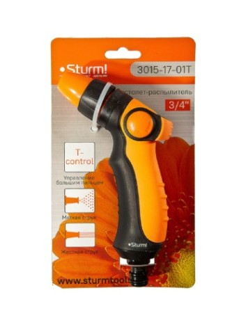 Пистолет для полива Sturm 3015-17-01T 1 режим, пластик. управл больш пальц корпус