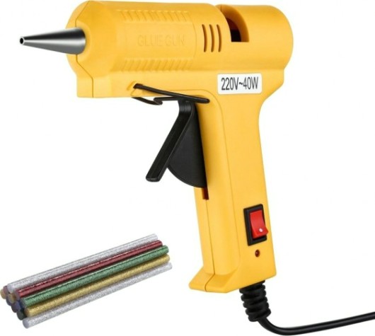 Пистолет термоклеевой сетевой DEKO DKGG40 SET 5 с набором цветных клеевых стержней (12 шт, 7 мм) [063-4970]