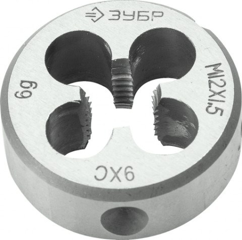 Плашка ЗУБР круглая ручная м12x1.5мм, сталь 9хс [4-28022-12-1.5]