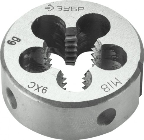 Плашка ЗУБР круглая ручная м18x2.5мм, сталь 9хс [4-28022-18-2.5]
