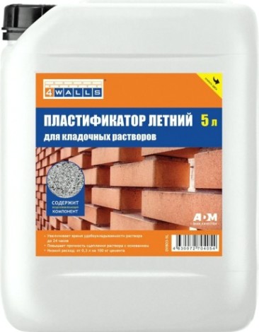 Пластификатор 4Walls для кладочных растворов, летний, 5 л. [27641]