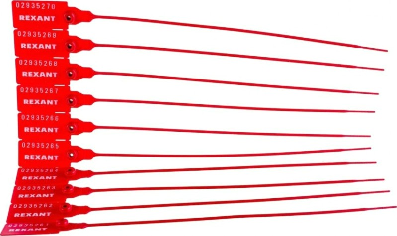 Пломба REXANT 07-6111 пластиковая, номерная, 220мм, красная (50 штук)