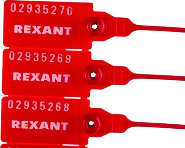 Пломба REXANT 07-6111 пластиковая, номерная, 220мм, красная (50 штук)
