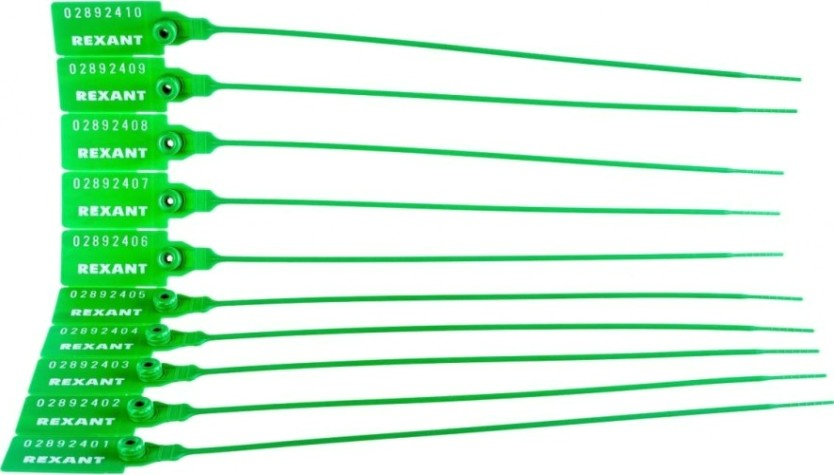 Пломба REXANT 07-6113 пластиковая, номерная, 220мм, зеленая (50 штук)