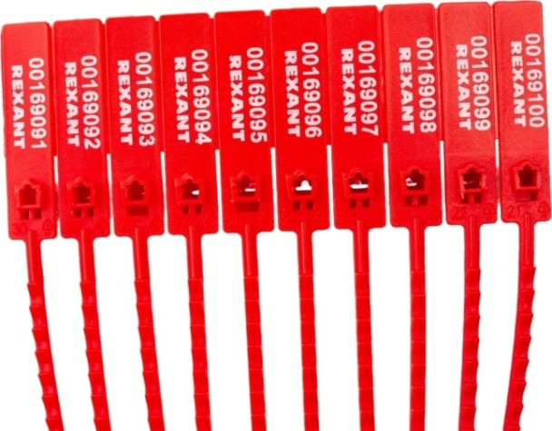 Пломба REXANT 07-6121 (50 штук) пластиковая, номерная, 255мм, зубчатая, красная [07-6121]
