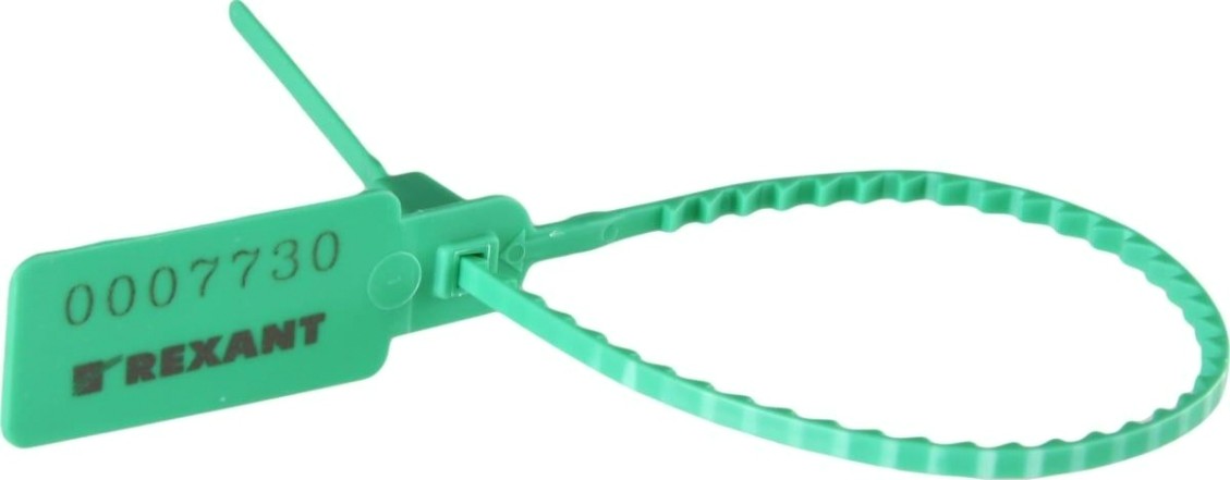 Пломба REXANT 07-6123 (50 штук) пластиковая, номерная, 255мм, зубчатая, зеленая [07-6123]