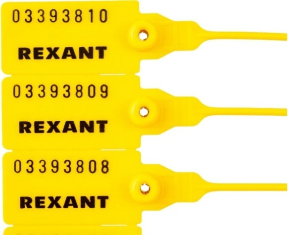 Пломба REXANT 07-6132 пластиковая, номерная, 320мм, желтая (50 штук)