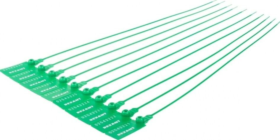 Пломба REXANT 07-6133 пластиковая, номерная, 320мм, зеленая (50 штук)