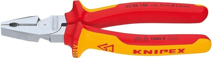 Плоскогубцы диэлектрические KNIPEX 0206180 1000 V, 180 мм, комбинированные, силовые [KN-0206180]