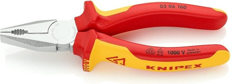 Плоскогубцы диэлектрические KNIPEX 0306160SB 160 мм комбинированные [KN-0306160SB]