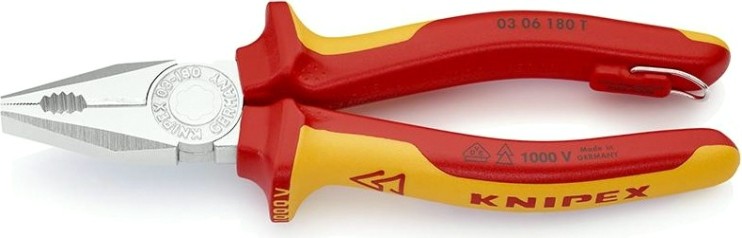 Плоскогубцы диэлектрические KNIPEX 0306180T 1000 V, 180 мм, комбинированные [KN-0306180T]